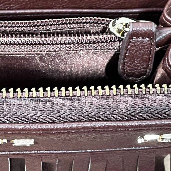 Joe’s Jeans Brown Fringe Zip Wallet Faux Leather Boho Studded Women's - Picture 10 of 12